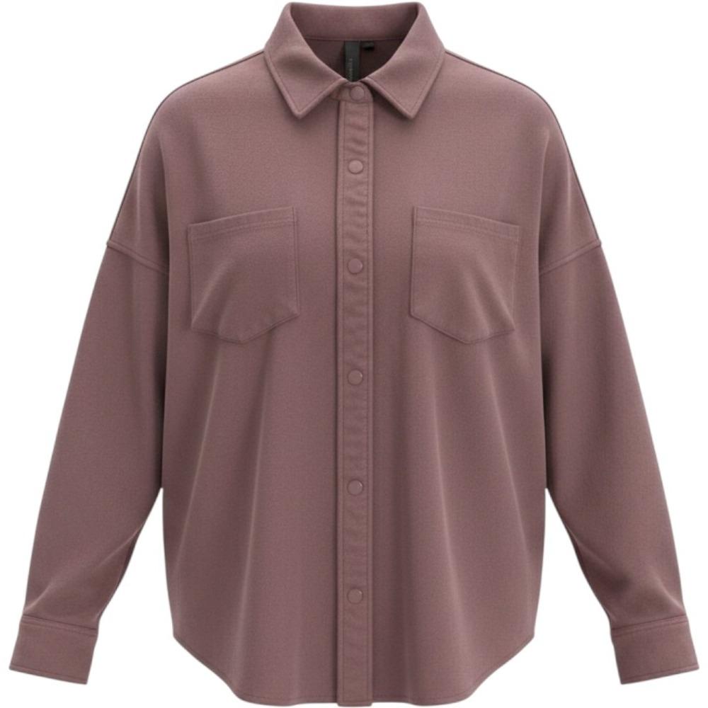 Mondetta Fleece Shacket Women Large Mauve Brown Excellent Snap Front Jacket